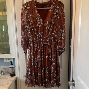 Just...Taylor Rust Floral Long Sleeve Dress